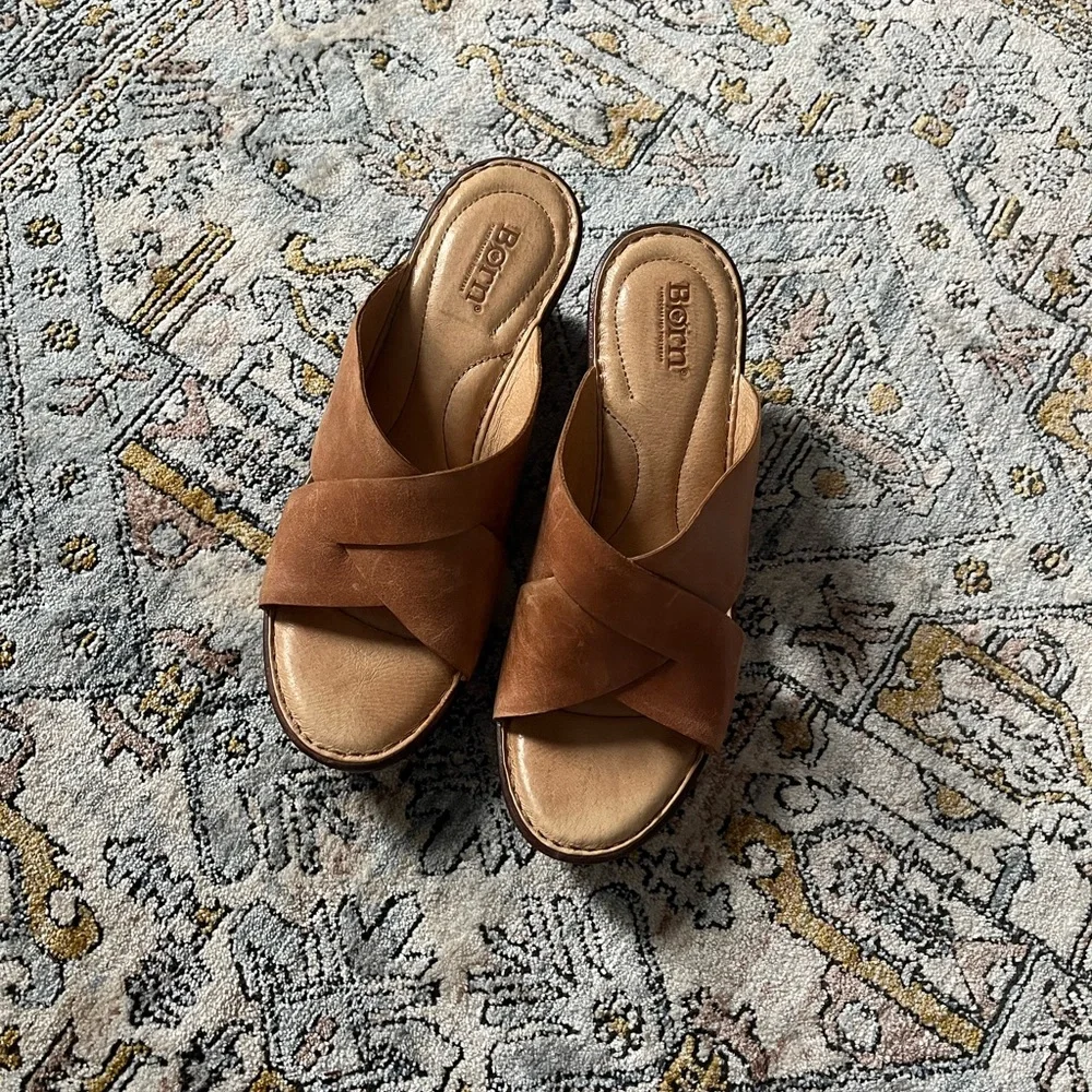 BORN leather heeled clog sandal - Picture 3 of 8